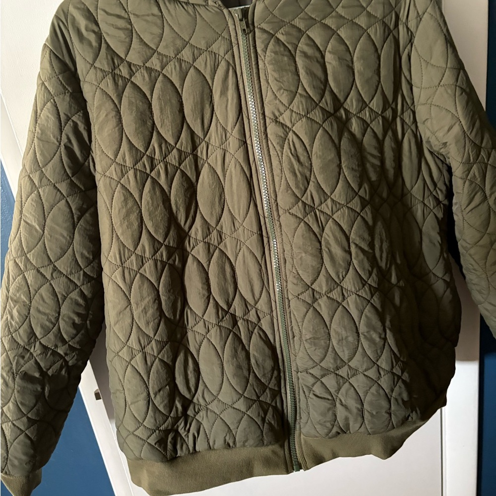 Shein Olive Quilted Bomber Jacket with Hood size 3x